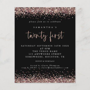 PAPER Rose Gold Glitter Black 21st Party Invite