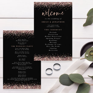 PAPER Rose Gold Glitter Black Wedding Program