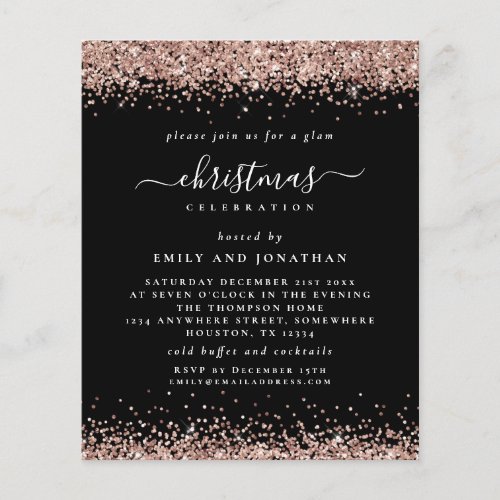 PAPER  Rose Gold Glitter Christmas Black Invite