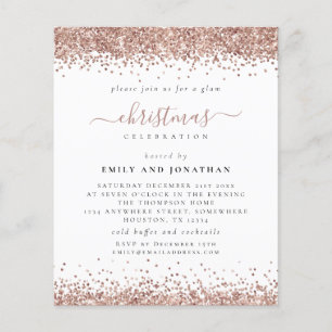 PAPER Rose Gold Glitter Christmas Party Invite