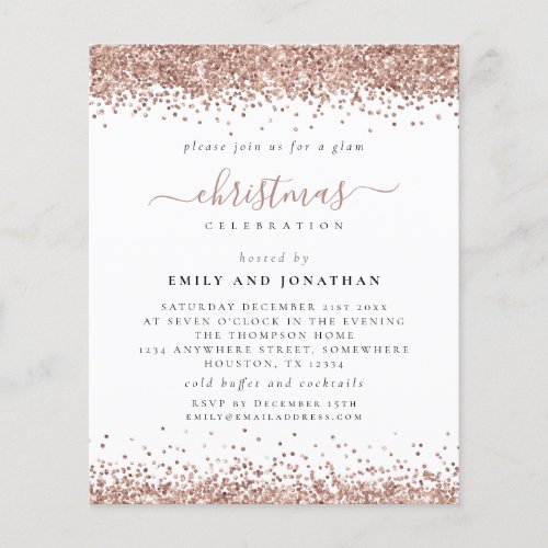 PAPER  Rose Gold Glitter Christmas Party Invite