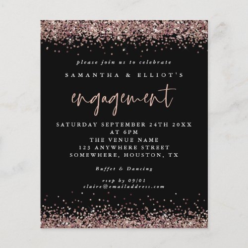 PAPER  Rose Gold Glitter Engagement Black Invite