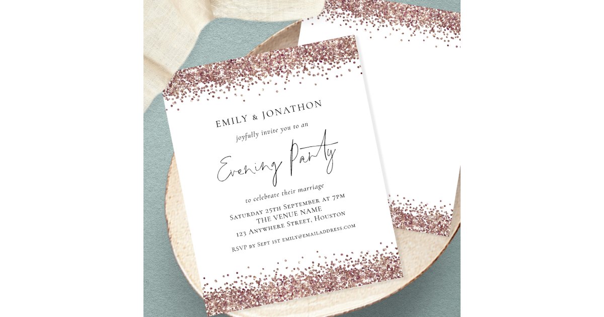 PAPER Rose Gold Glitter Evening Invitation | Zazzle