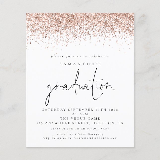 PAPER Rose Gold Glitter Graduation Invite (Front)