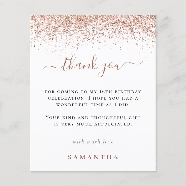 PAPER | Rose Gold Glitter Photo Sweet 16 Thank You (Front)
