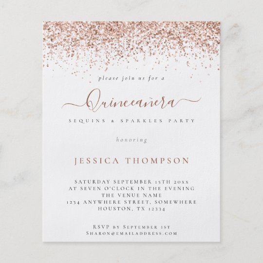 PAPER Rose Gold Glitter Quinceañera Invitation | Zazzle.com