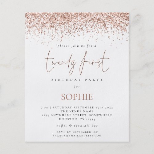 PAPER Rose Gold Glitter Twenty First Party Invite