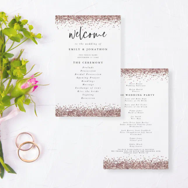 Rose Gold Program PAPER | Rose Gold Glitter White Wedding Program | Zazzle