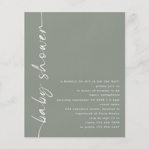 PAPER Rotated Script Sage Baby Shower Invitation 