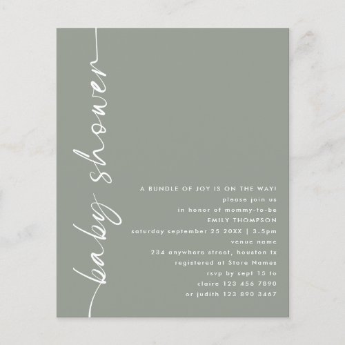 PAPER Rotated Script Sage Baby Shower Invitation 