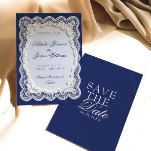 Paper Royale Blue Lace Doily Old Money Wedding Save The Date