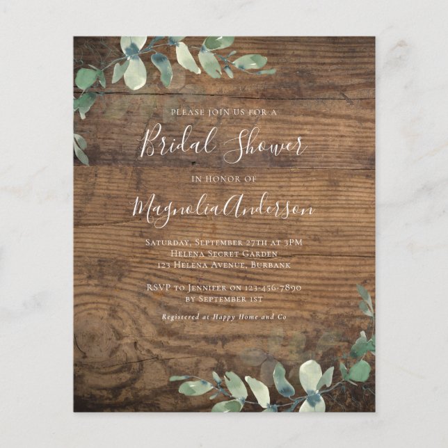 PAPER Rustic Eucalyptus Bridal Shower Invitation (Front)