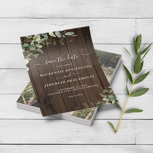 PAPER Rustic Wood Eucalyptus Photo Save the Date