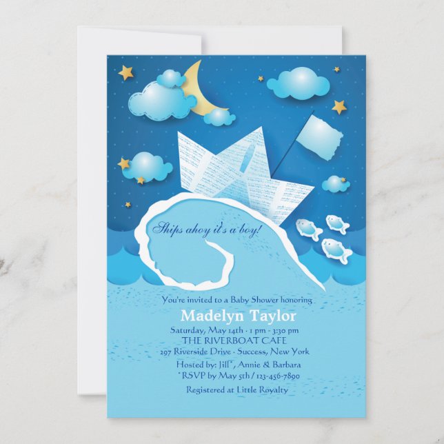 Paper Sailboat Baby Shower Invitation (Front)
