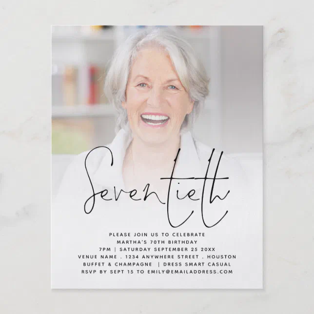 PAPER Script Photo 70th Birthday Party Invitation Zazzle