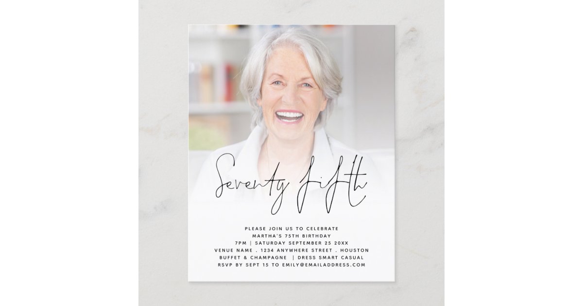 PAPER Script Photo 75th Birthday Party Invitation | Zazzle