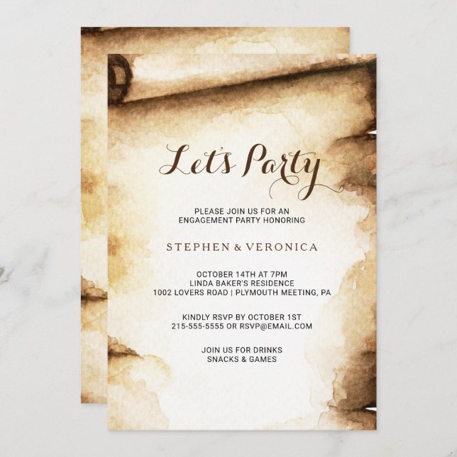 Paper Scroll Rustic Country Let's Party Invitation (Front/Back)