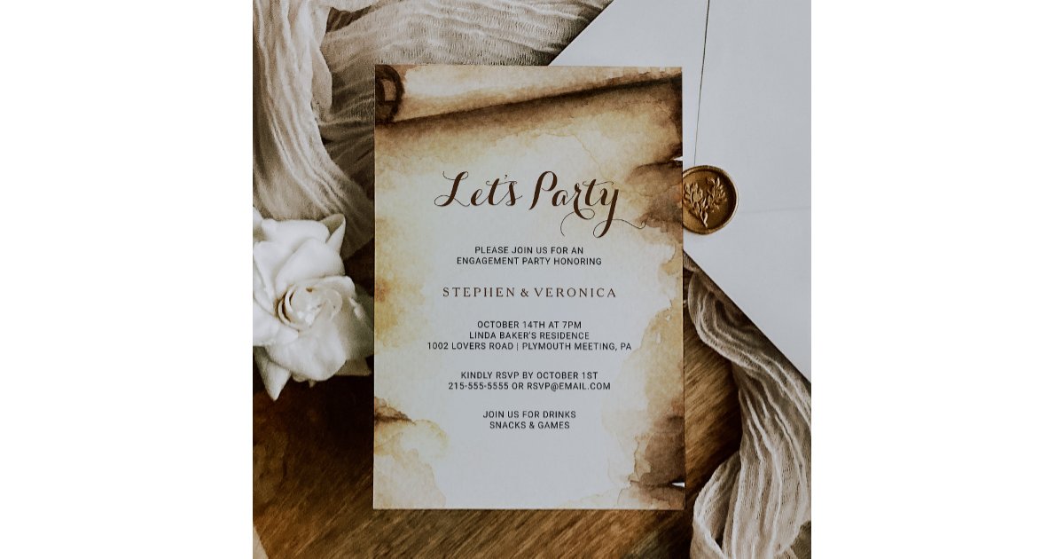 Paper Scroll Rustic Country Let's Party Invitation | Zazzle