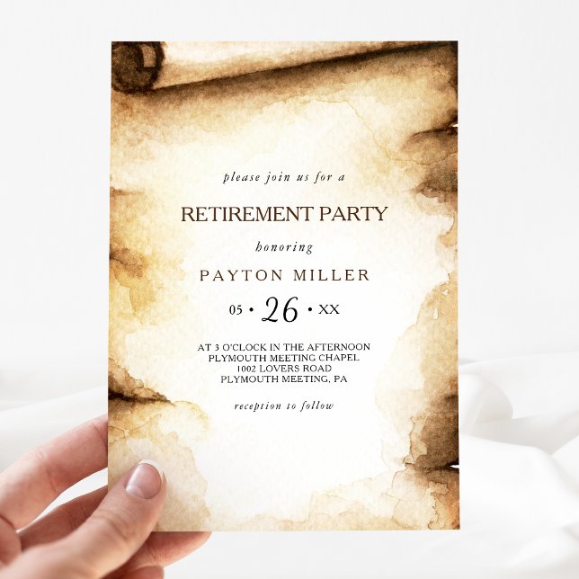 Paper Scroll Rustic Country Retirement Party Invitation (Creator Uploaded)