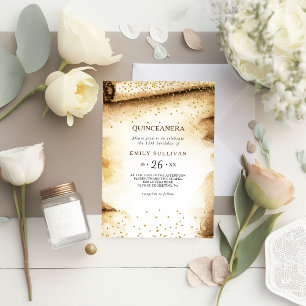Paper Scroll Rustic Quinceañera Birthday Party Invitation