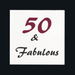 paper serviettes for 50th birthday napkins<br><div class="desc">paper serviettes with the words fifty and fabulous printed on them in black and whine red</div>