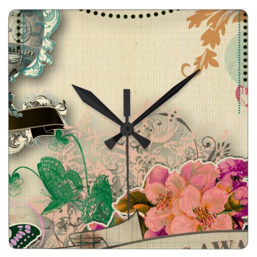paper shabby chic, french country,vintage,worn,rus square wall clock