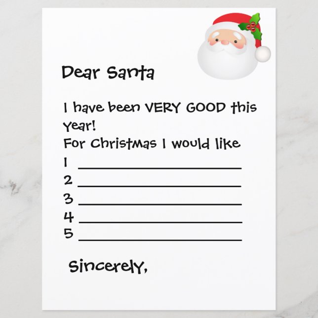 Paper Sheet - Dear Santa I Would Like... (Front)