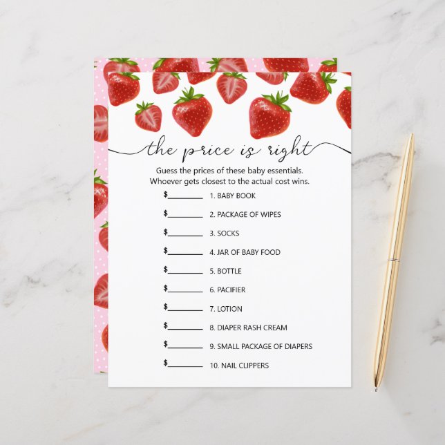 Paper Sheet game "the price is right" (Front/Back In Situ)