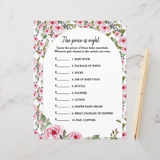 Paper Sheet  game The price is right  (Front/Back In Situ)