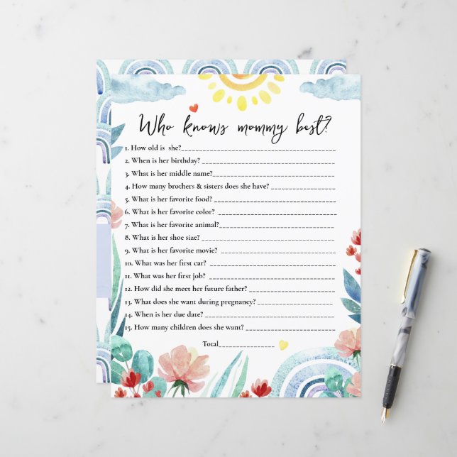 Paper Sheet  game Who knows mommy best? (Front/Back In Situ)