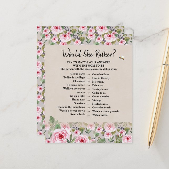 Paper Sheet Game "Would She Rather? (Front/Back In Situ)