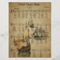 Paper Sheet Music Art - I Saw Three Ships