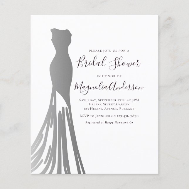 PAPER Silver Foiil Dress Bridal Shower Invitation (Front)