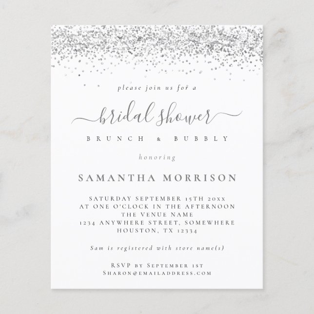 PAPER | Silver Glitter Bridal Shower Invitation (Front)
