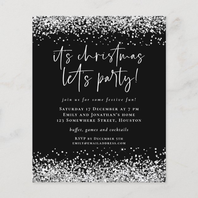 PAPER | Silver Glitter Christmas Lets Party Invite (Front)