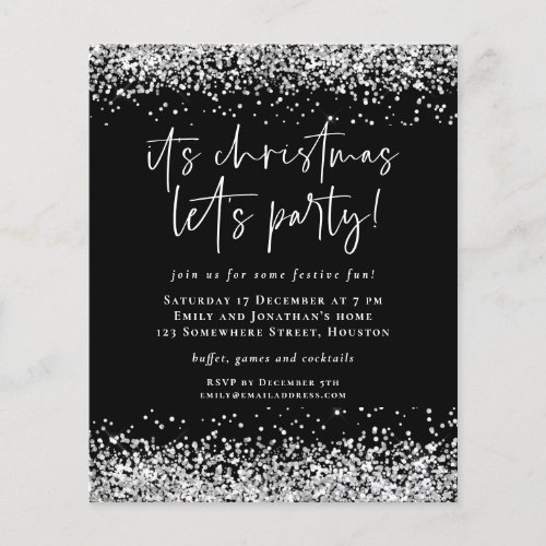 PAPER  Silver Glitter Christmas Lets Party Invite