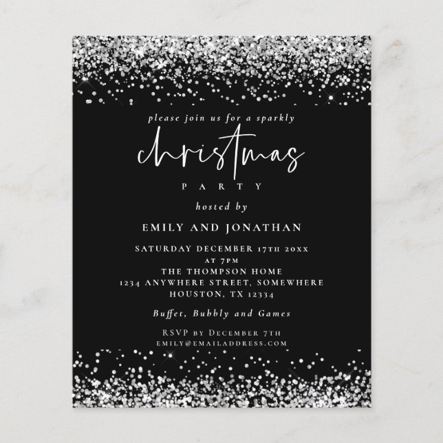 PAPER Silver Glitter Christmas Party Black Invite (Front)