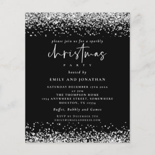 PAPER Silver Glitter Christmas Party Black Invite