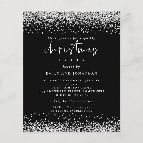 PAPER Silver Glitter Christmas Party Black Invite