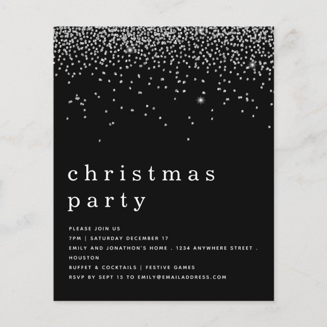 PAPER Silver Glitter Christmas Party Black Invite (Front)