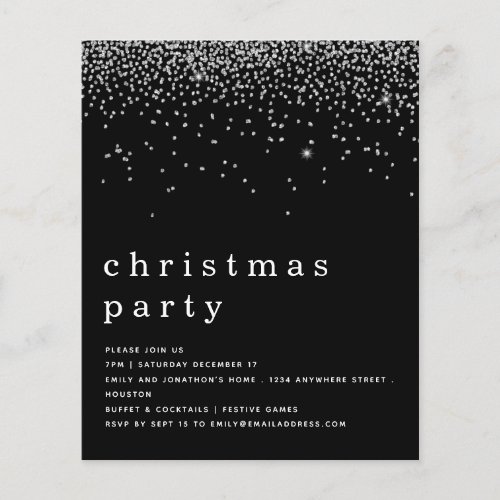 PAPER Silver Glitter Christmas Party Black Invite