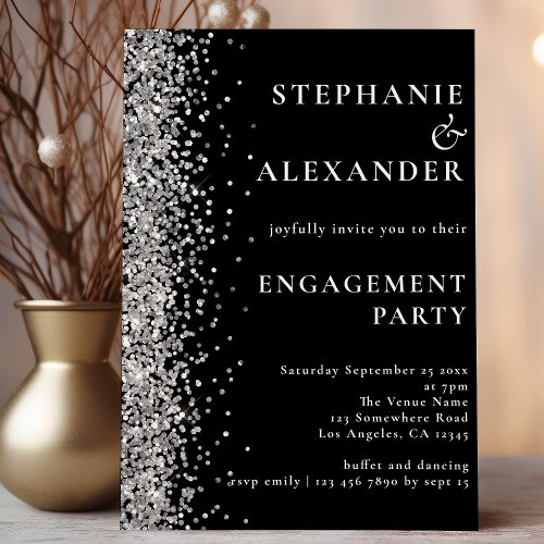 PAPER  Silver Glitter Engagement Party Black