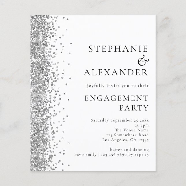 PAPER | Silver Glitter Engagement Party Invite (Front)