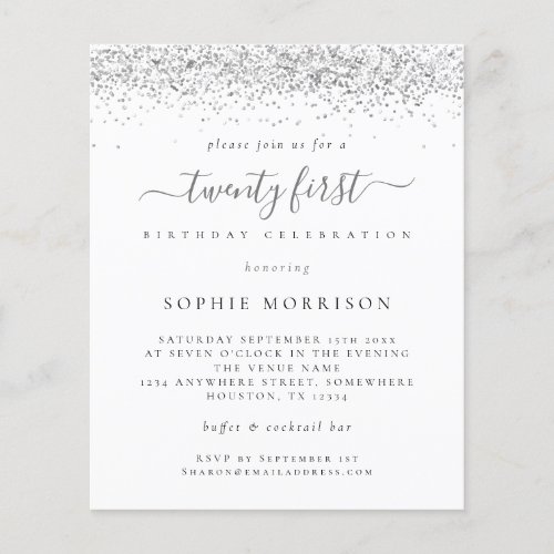PAPER Silver Glitter Twenty First Party Invite