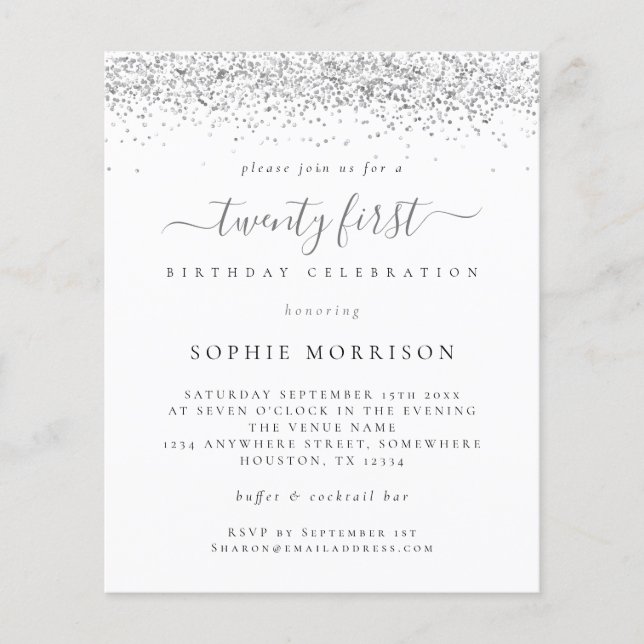 PAPER Silver Glitter Twenty First Party Invite (Front)