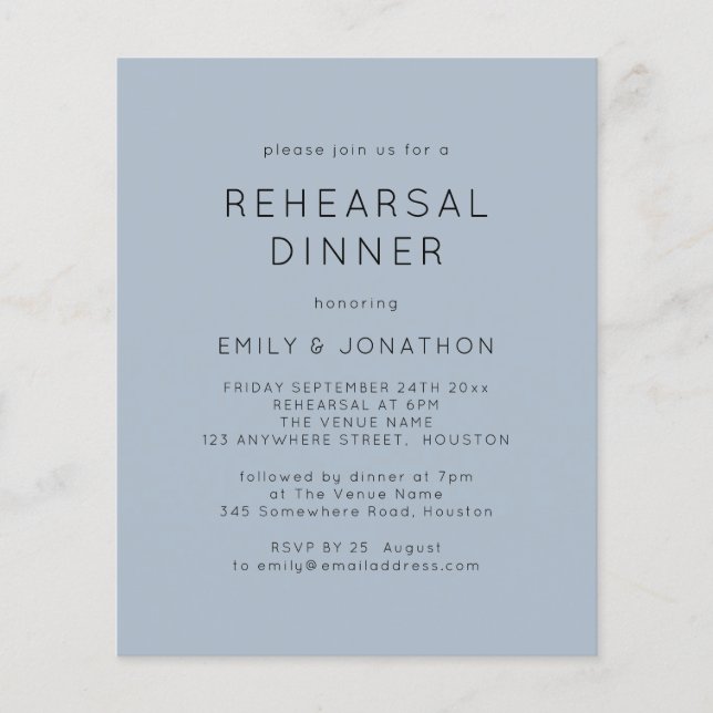 PAPER Simple Blue Rehearsal Dinner Wedding Invite (Front)
