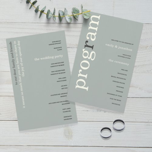 PAPER  Simple Sage Ivory Text Wedding Program