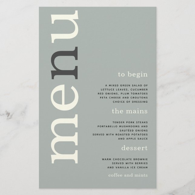 PAPER | Simple Sage Ivory Typography Wedding Menu (Front)