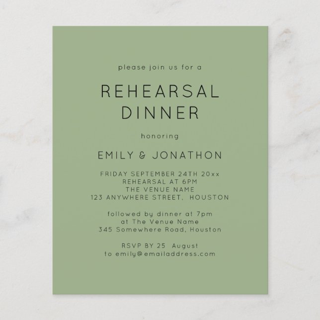 PAPER| Simple Sage Rehearsal Dinner Wedding Invite Flyer (Front)