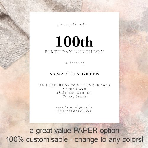PAPER Simple Text Any Color 100th Birthday